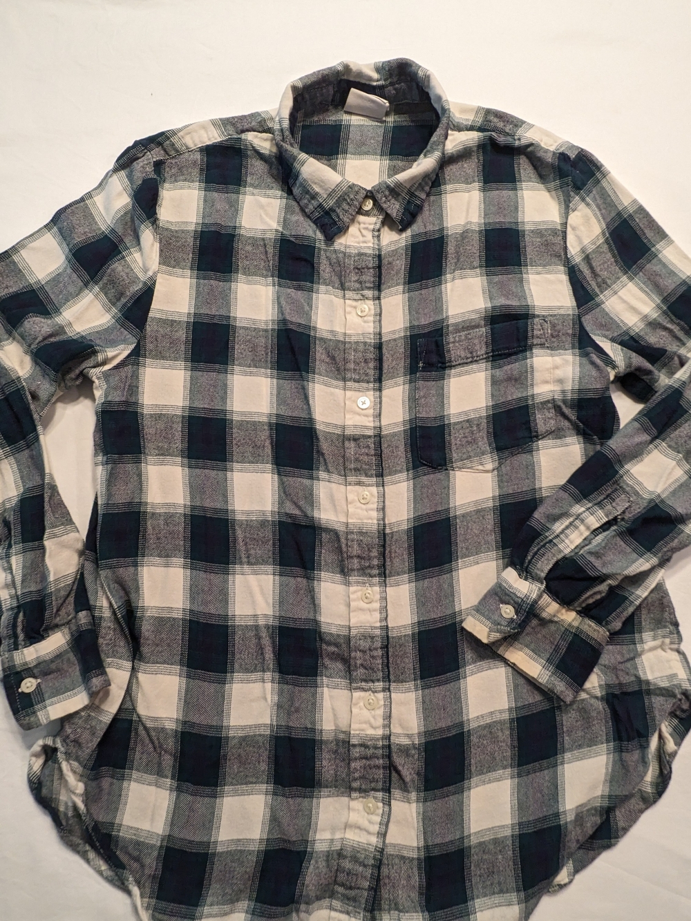 Woman's Plaid Button-Up Shirt - Blue, Green & White